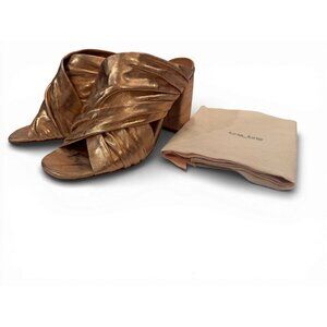 Forte Forte Lamé Leather Copper Crossover Sandals Heel Slip On Size 38 / 8 NIB